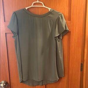 LOFT Green Relaxed Ruffled Blouse